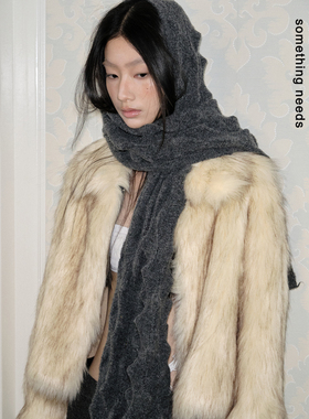 郑佰万 小众设计款肌理感百搭围巾女冬季含羊毛加厚保暖短款围脖