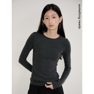 打底衫 郑佰万 保暖内搭长袖 黄油感圆领T恤上衣秋冬季 女 塑形美衣