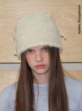 郑佰万 甜美织物~25冬季可爱少女蝴蝶结针织包头帽保暖百搭毛线帽