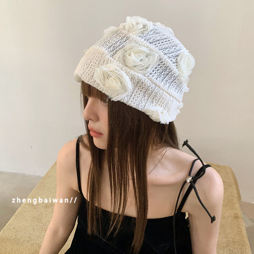 小众设计玫瑰花冷帽女春秋