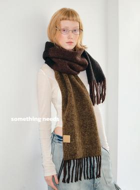 郑佰万 冬季羊毛围巾新款自制拼色美拉德风百搭流苏围脖女保暖潮