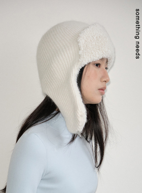 郑佰万 裹进云朵里！含兔毛针织飞行帽冬季保暖加厚护耳雷锋帽女