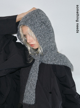 郑佰万 时尚潮人围巾帽子一体式防寒保暖针织百搭巴拉克拉法帽女