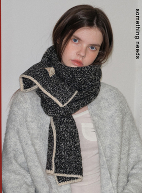 郑佰万 高级感含羊毛混色针织围巾女文艺复古围脖秋冬防寒保暖