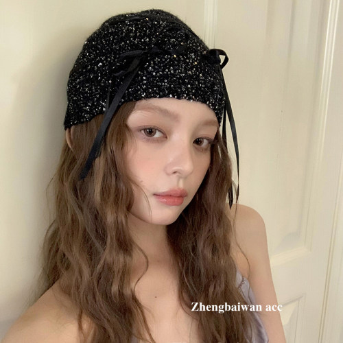 新款亮闪闪冷帽女蝴蝶结