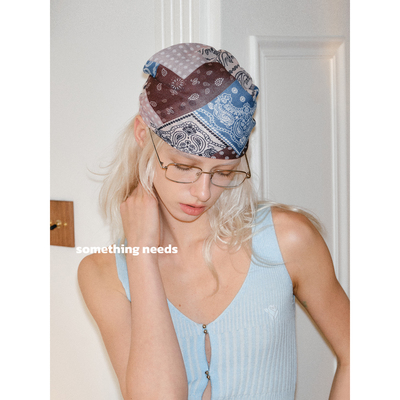 拼色腰果花棉麻头巾女新款丝巾