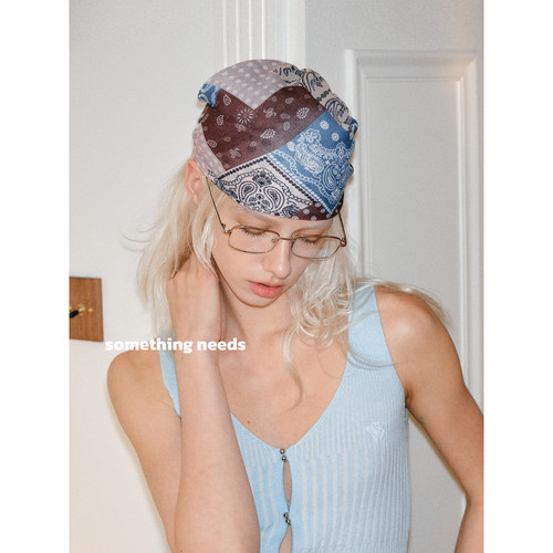 拼色腰果花棉麻头巾女新款丝巾