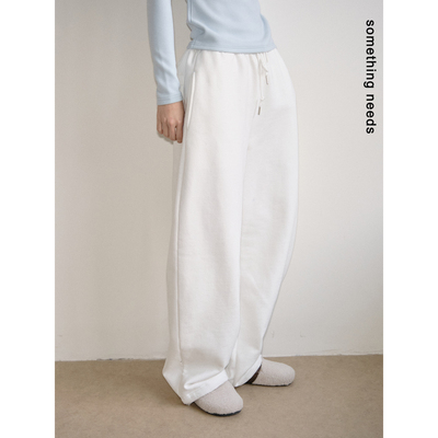 郑佰万秋冬白色百搭加绒保暖卫裤