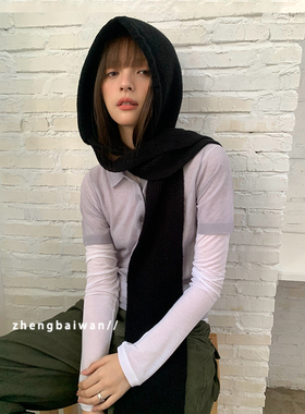 郑佰万 秋冬帽子围巾一体式保暖护颈百搭针织围脖女2025新款时髦