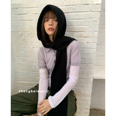郑佰万小众秋冬连帽一体式围巾