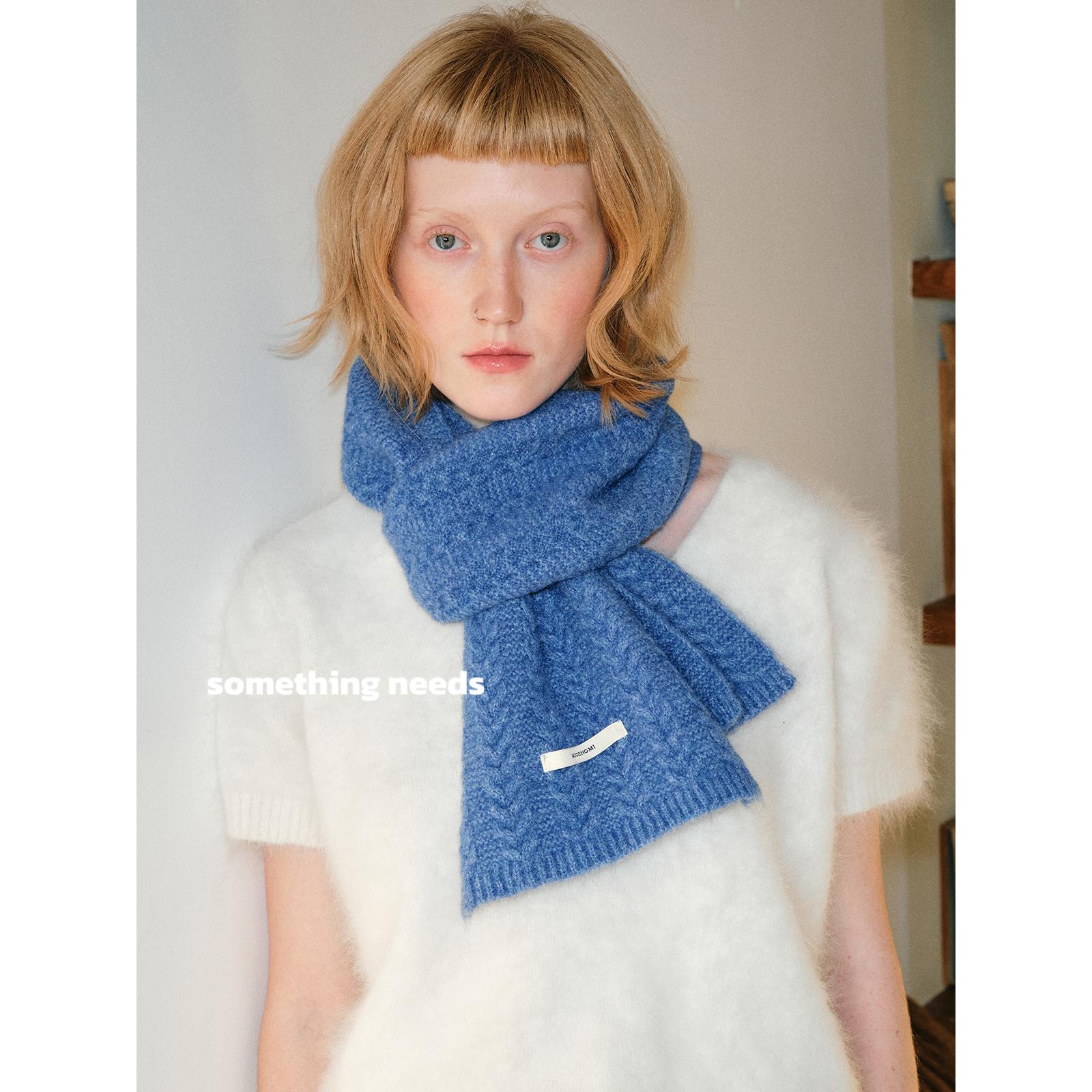 复古纯色针织羊毛围巾女冬