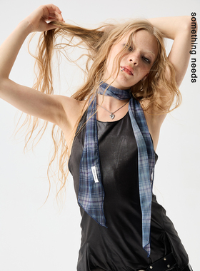 郑佰万 时髦精高级感格纹丝巾25夏季潮酷围巾气质百搭飘带女