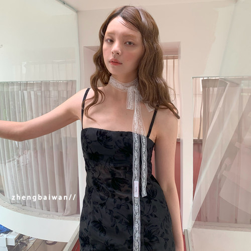 细蕾丝丝巾长条choker细窄飘带