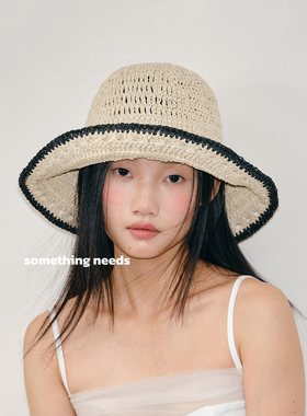 郑佰万 夏季镂空编织草帽女沙滩海边防晒帽子出游遮阳大檐显脸小