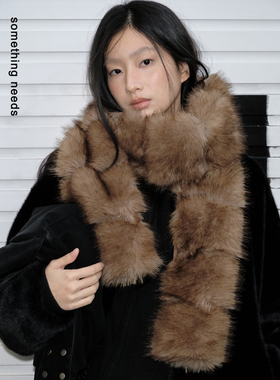 郑佰万 时尚环保皮草双拼围巾2025冬季新款高级感柔软保暖围脖女