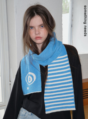 郑佰万 定制双拼手绘旋涡条纹围巾女秋冬季柔软百搭保暖针织围脖