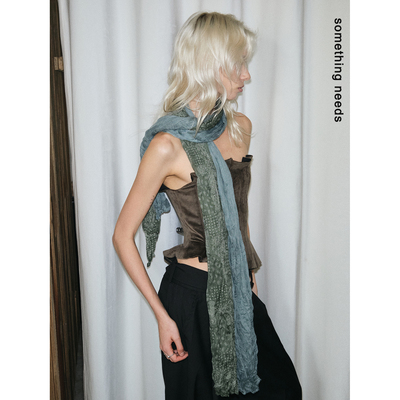 沙丘风复古腰花双拼围巾碎花精致