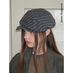 郑佰万 时髦女作家 文艺复古个性条纹贝雷帽冬季新款百搭报童帽潮