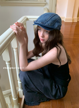 牛仔很酷 复古风牛仔前进帽时髦百搭贝雷帽做旧牛仔帽子大头围潮