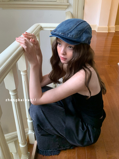 牛仔很酷 复古风牛仔前进帽时髦百搭贝雷帽做旧牛仔帽子大头围潮