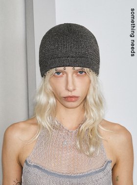 郑佰万 时髦精个性款挂珠包头帽女造型ins感冷帽针织帽潮