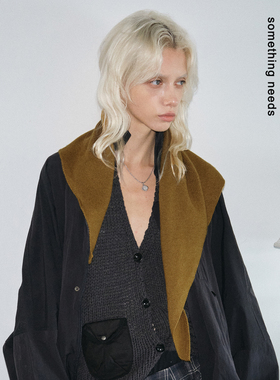 郑佰万 纯色简约含羊毛三角巾氛围感针织保暖围巾女小众百搭围脖