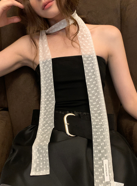 郑佰万 纯欲蕾丝波点白色丝巾女春夏百搭飘带时髦韩系细围巾绑发