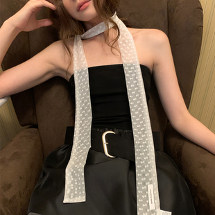 郑佰万 纯欲蕾丝波点白色丝巾女春夏百搭飘带时髦韩系细围巾绑发