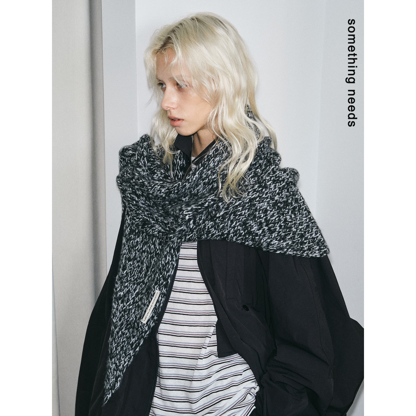 髦精复古雪花粒披肩女编织肌理感