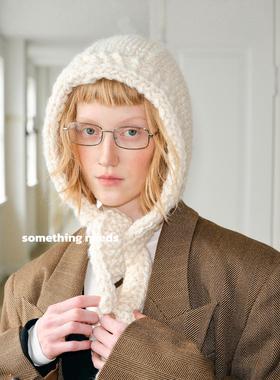 郑佰万 韩国小众手工巴拉克拉法帽粗针保暖洋气百搭包头钩织帽潮