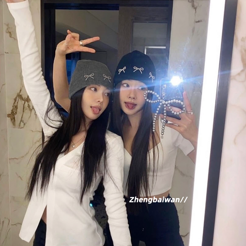 韩国博主同款ins蝴蝶结针织帽