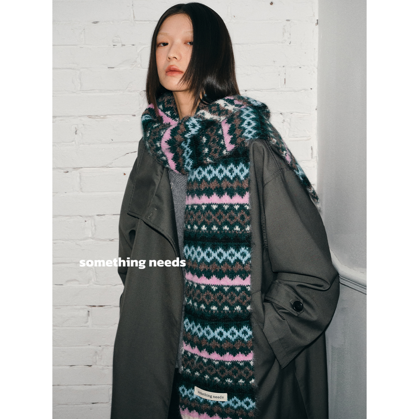 个性费尔岛风毛线围巾女2025冬款