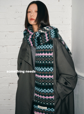 郑佰万 个性费尔岛风毛线围巾女2025冬款时髦防寒护颈针织围脖韩