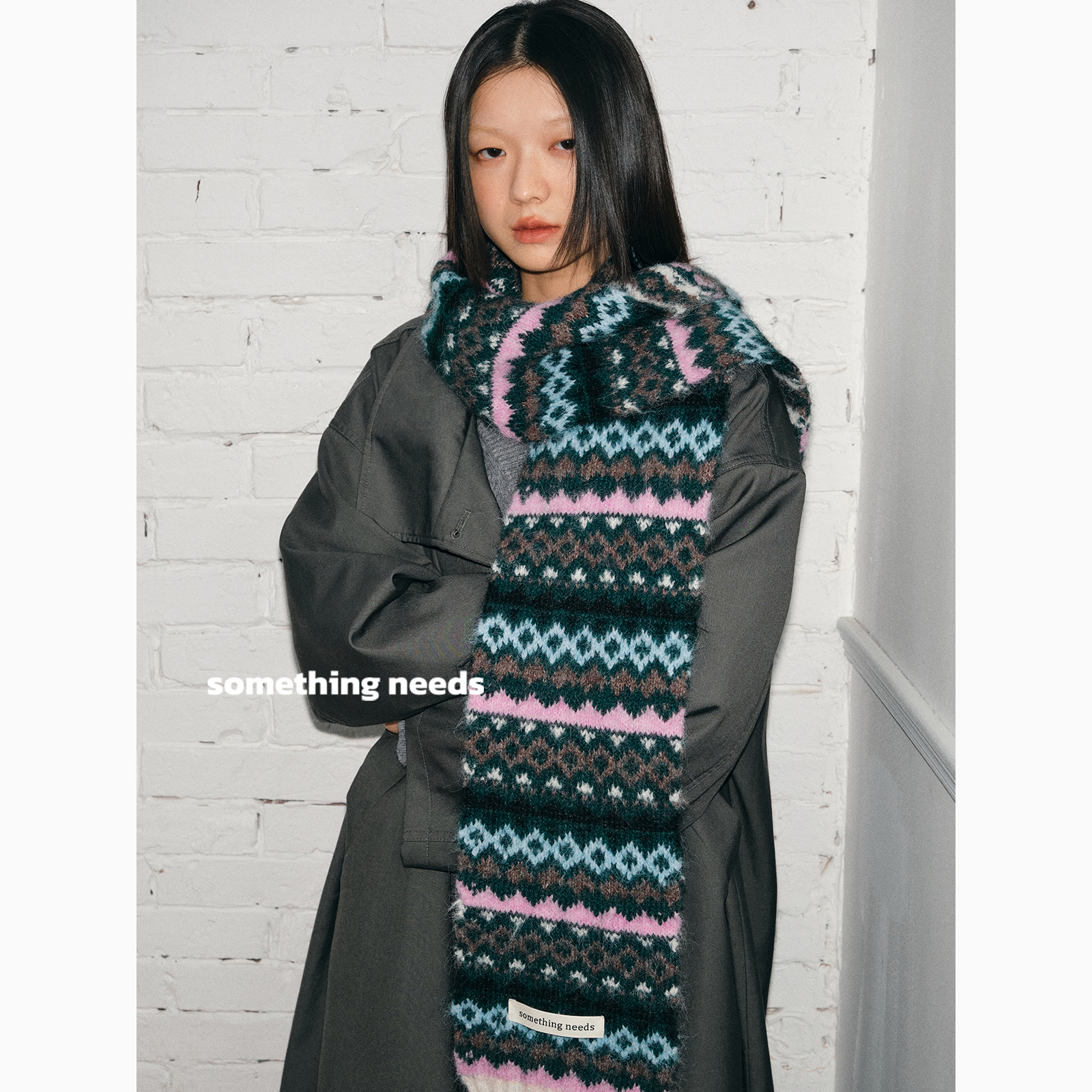 针织围巾女冬季保暖拼色