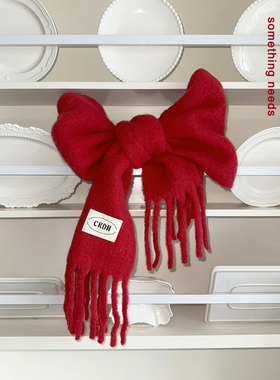 郑佰万 圣诞限定！冬日氛围感纯色马海毛围巾女软糯保暖加厚披肩