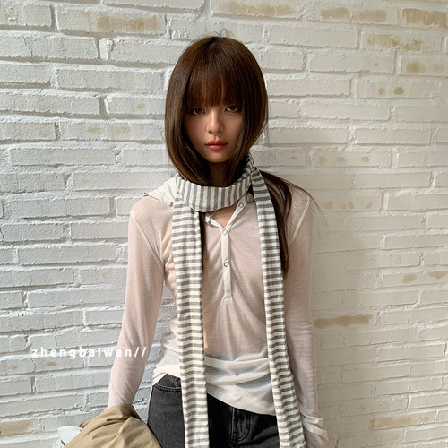 斑马条纹围巾女卷边春秋