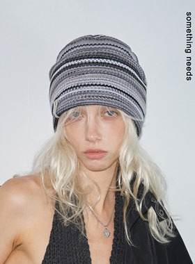 郑佰万 小众设计特殊纱线人字纹冷帽时髦复古感秋冬氛围针织帽潮