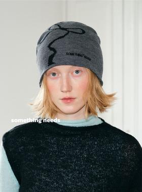 郑佰万 时髦小众蝴蝶结冷帽女针织24新款秋冬y2k个性毛线包头帽子