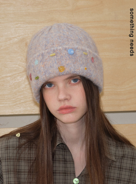 郑佰万 手工特制！童趣彩石针织毛线帽女小众设计保暖加厚包头帽