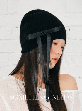 jennie同款纯羊毛冷帽无缝一体针织帽丝带蝴蝶结包头帽女韩版百搭