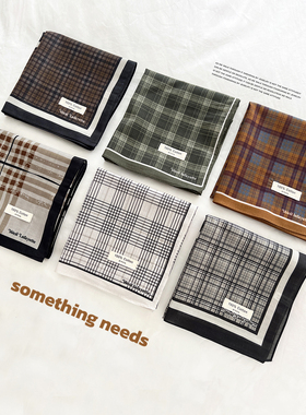 郑佰万 韩国设计格纹100%棉方巾春季百搭丝巾包带复古个性领巾潮