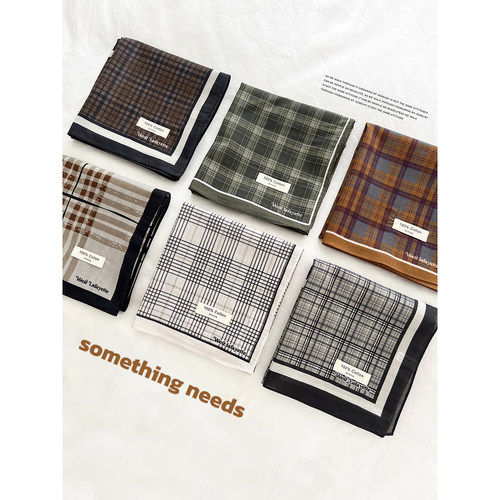 格纹100%棉方巾时尚百搭丝巾包带