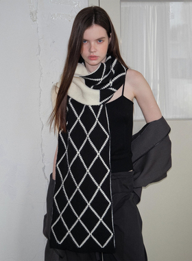 郑佰万 赫本菱格小香风双面围巾秋冬季保暖复古时髦高级感围脖女