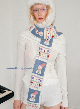 郑佰万 复古提花刺绣雪人围巾女冬季圣诞节氛围感保暖时尚围脖韩