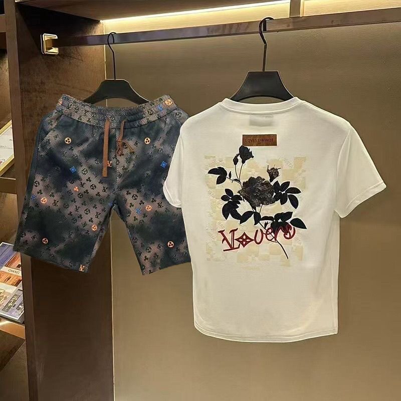 男士休闲运动套装印花短袖T恤夏季新款高端短裤韩版潮牌五分裤子