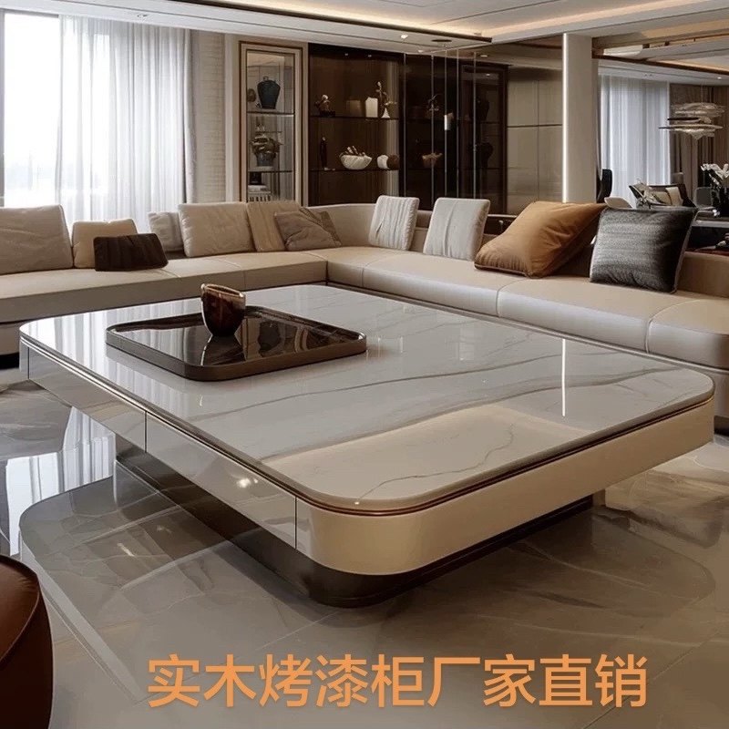 意式新款岩板茶几轻奢现代简约高级大理石客厅方形家用茶桌