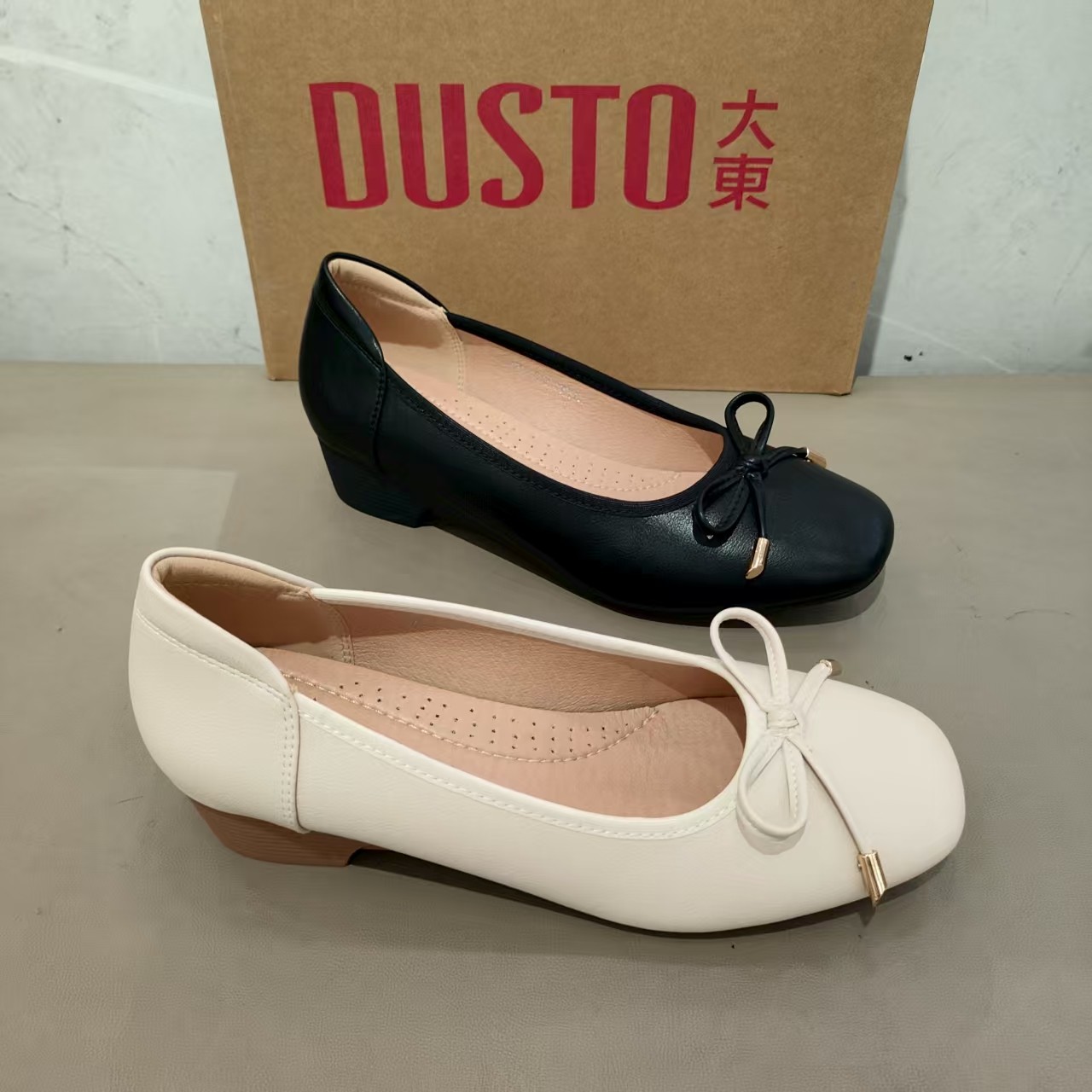 大东女鞋2025秋季新款时尚休闲简约百搭舒适坡跟蝴蝶结女单鞋3129