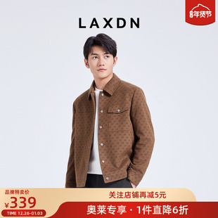 莱克斯顿工装棉服男2024秋冬款商务通勤休闲满身印花翻领夹克外套