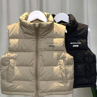 儿童马甲男童加厚外穿保暖2025新款时尚立领字母印花羽绒棉背心冬