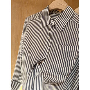 通勤条纹长袖 常青系列款 万能穿搭单品 100%桑蚕丝经典 女 衬衫